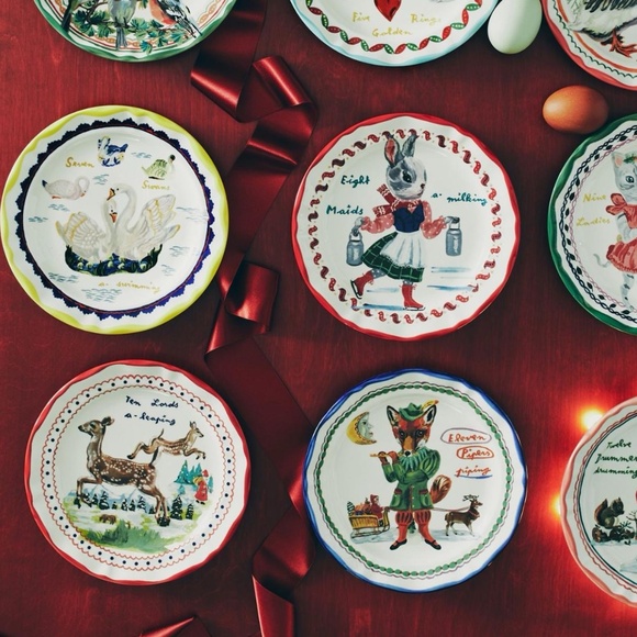 NWT Anthropologie Nathalie Lete 12 Days  Christmas Lords Leaping Dessert Plate - Picture 2 of 3